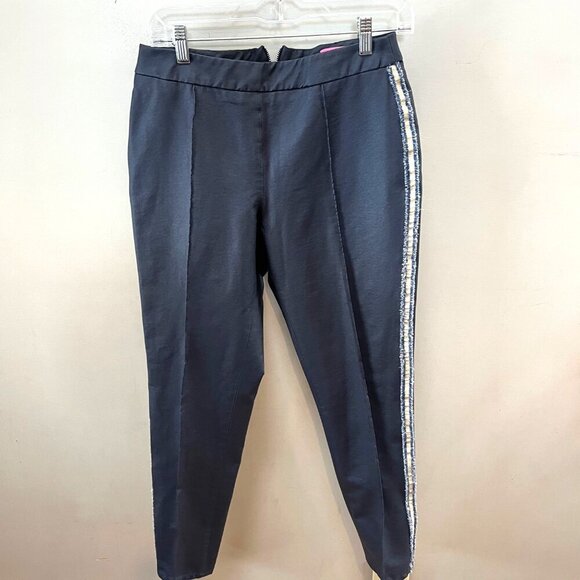 Vilagallo Womens Navy Blue Trousers With Frayed Side Stripes Size‎ 40 (L)  Nylon - Picture 1 of 7